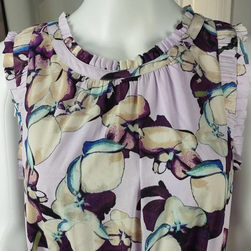 Banana Republic Floral Lilac Sleeveless Tiered A-Line Dress Size 10 Midi Length - Picture 3 of 11